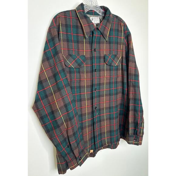 Vintage 60's Macy’s Supre-Macy Wool Blend Plaid Flannel Shirt XL USA - Picture 4 of 12